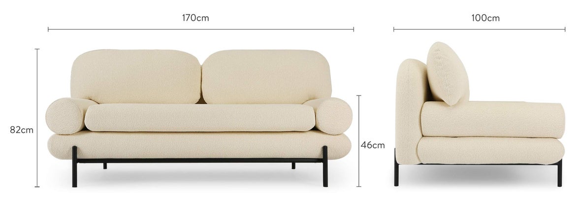 OMNYA 2-Sitzer Sofas Bouclé Stoff / Schwarzer Edelstahl Stoff / Edelstahl Dimensions