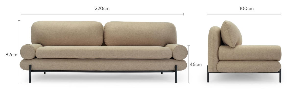 OMNYA 3-Sitzer Sofas Taupe / Schwarz Stoff / Edelstahl Dimensions