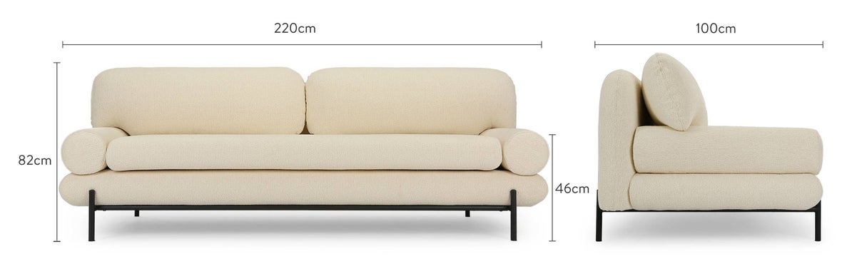 OMNYA 3-Sitzer Sofas Bouclé Stoff & Schwarzer Edelstahl Polyester / Holz Dimensions