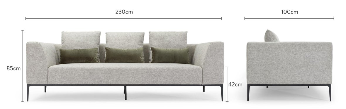REVOLT 3-Sitzer Sofas Grau / Schwarz Stoff / Edelstahl Dimensions