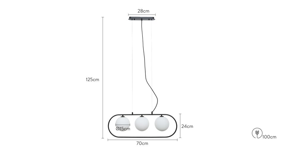 OLSEN Suspensions & Lustres Noir / Blanc Verre / Acier Dimensions