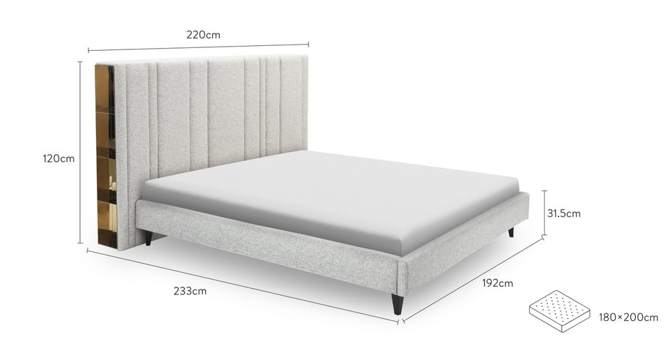 INFINITY Cadres de lit Gris / Noir Tissu / Bois Dimensions