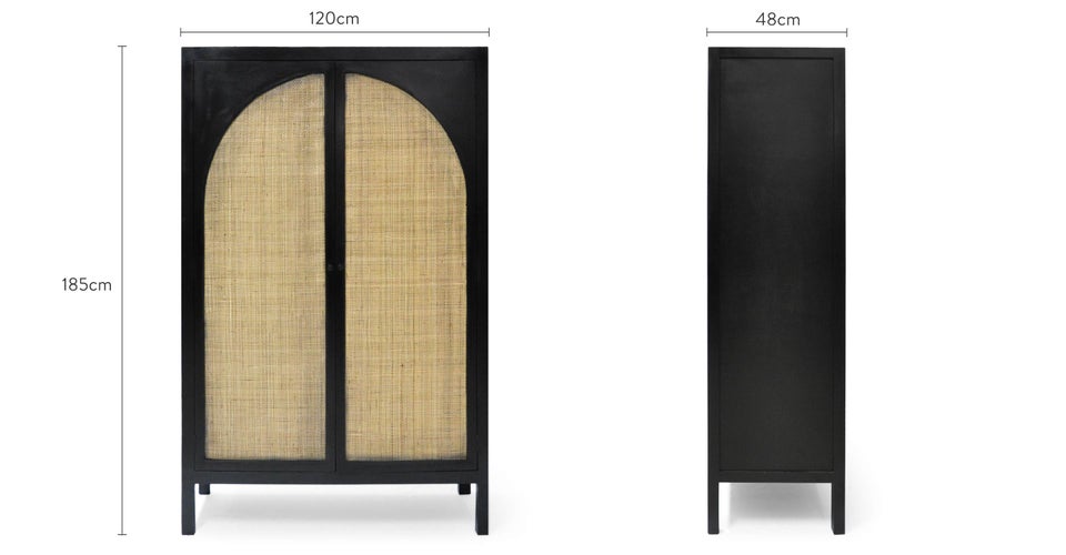 Hayes Armoires Beige / Noir Rotin / Bois Dimensions
