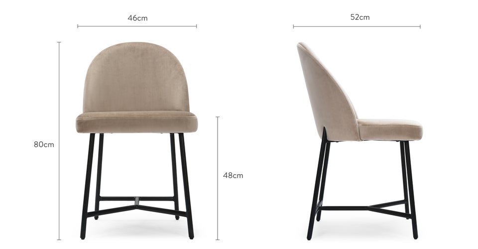 BANE Esszimmerstühle Taupe / Schwarz Samt / Metall Dimensions