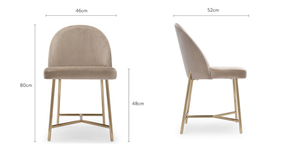 BANE Chaises de salle à manger Taupe / Doré Velours / Métal Dimensions