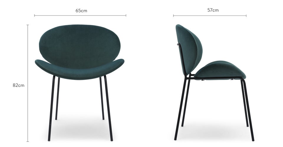 RIDDLER Chaises de salle à manger Algue marine / Noir Velours / Métal Dimensions