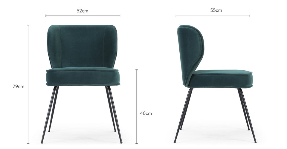 WAYNE Chaises de salle à manger Bleu / Noir Velours / Métal Dimensions