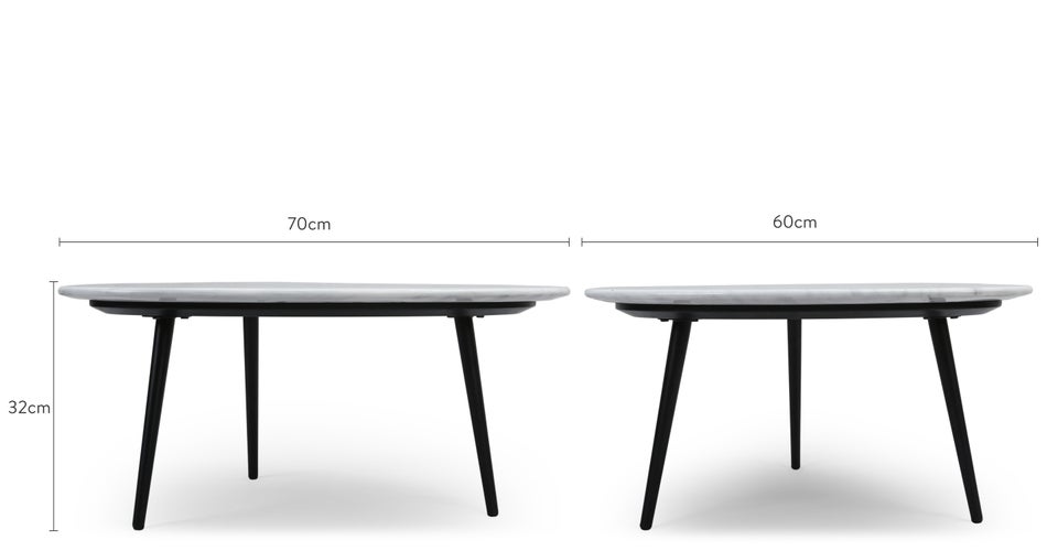 SOLACE Couchtische Blanc / Noir Marbre / Métal Dimensions