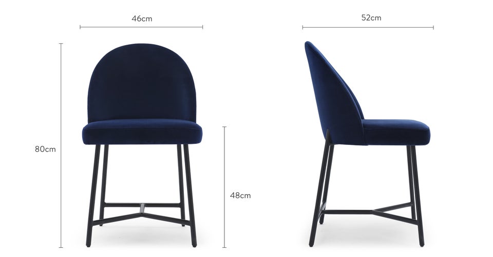 BANE Chaises de salle à manger Bleu / Noir Velours / Métal Dimensions