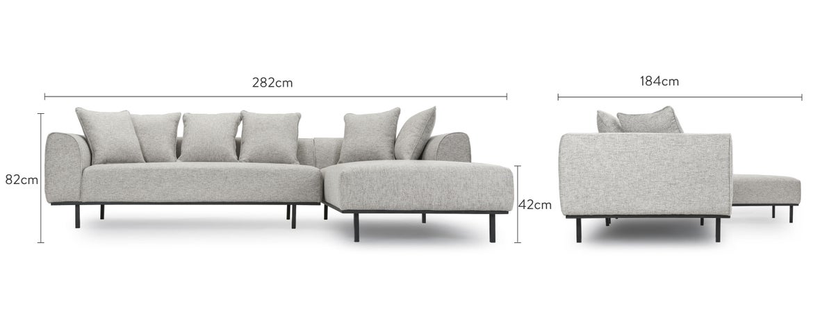 KAUFMAN Canapés d'angle droite Gris / Noir Tissu / Métal Dimensions