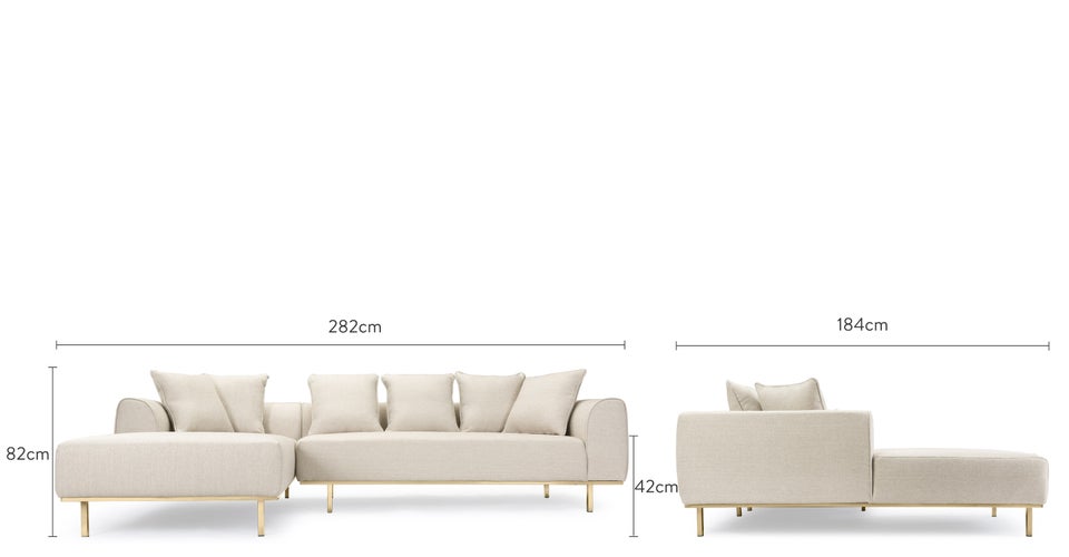 KAUFMAN Ecksofas links Beige / Gold Stoff / Metall Dimensions