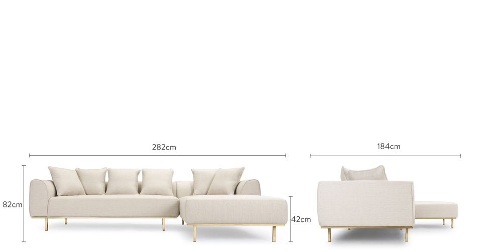 KAUFMAN Ecksofas rechts Beige / Gold Stoff / Metall Dimensions