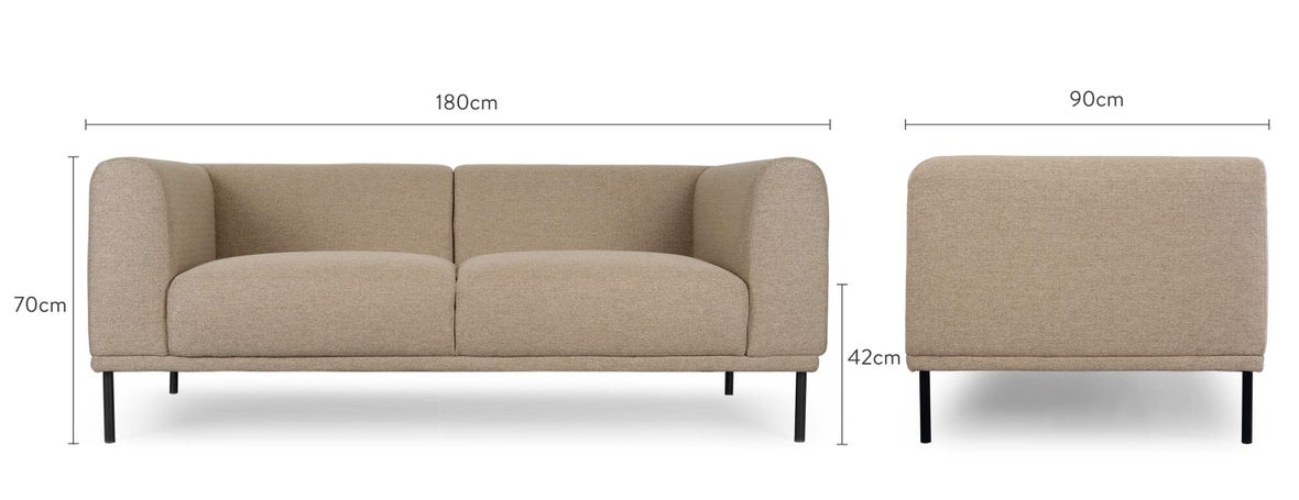 DRIES 2 Seater Sofas Taupe / Black Fabric / Metal Dimensions