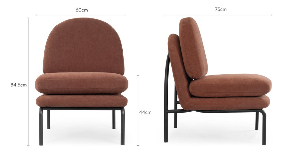 HOXTON Sessel Braun / Schwarz Samt / Metall Dimensions