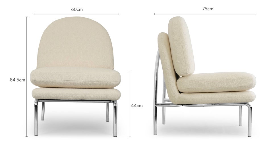 HOXTON Sessel Weißer Bouclé Stoff / Silber Stoff / Metall Dimensions