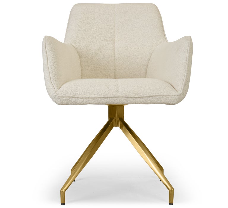 KINGSCROSS Chaise de bureau, Blanc bouclette & métal doré, 60x86