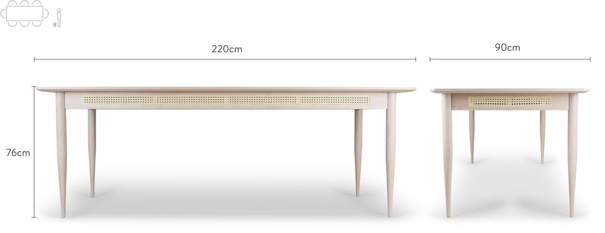LINCOLN Tables à manger Naturelle Bois / Cannage de rotin Dimensions