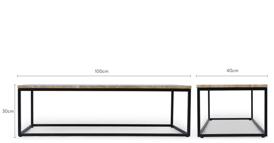 SMOKE Tables basses Beige / Noir Travertin / Métal Dimensions