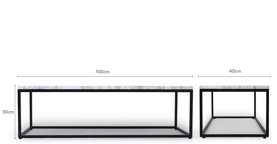 SMOKE Tables basses Blanc / Noir Marbre / Métal Dimensions