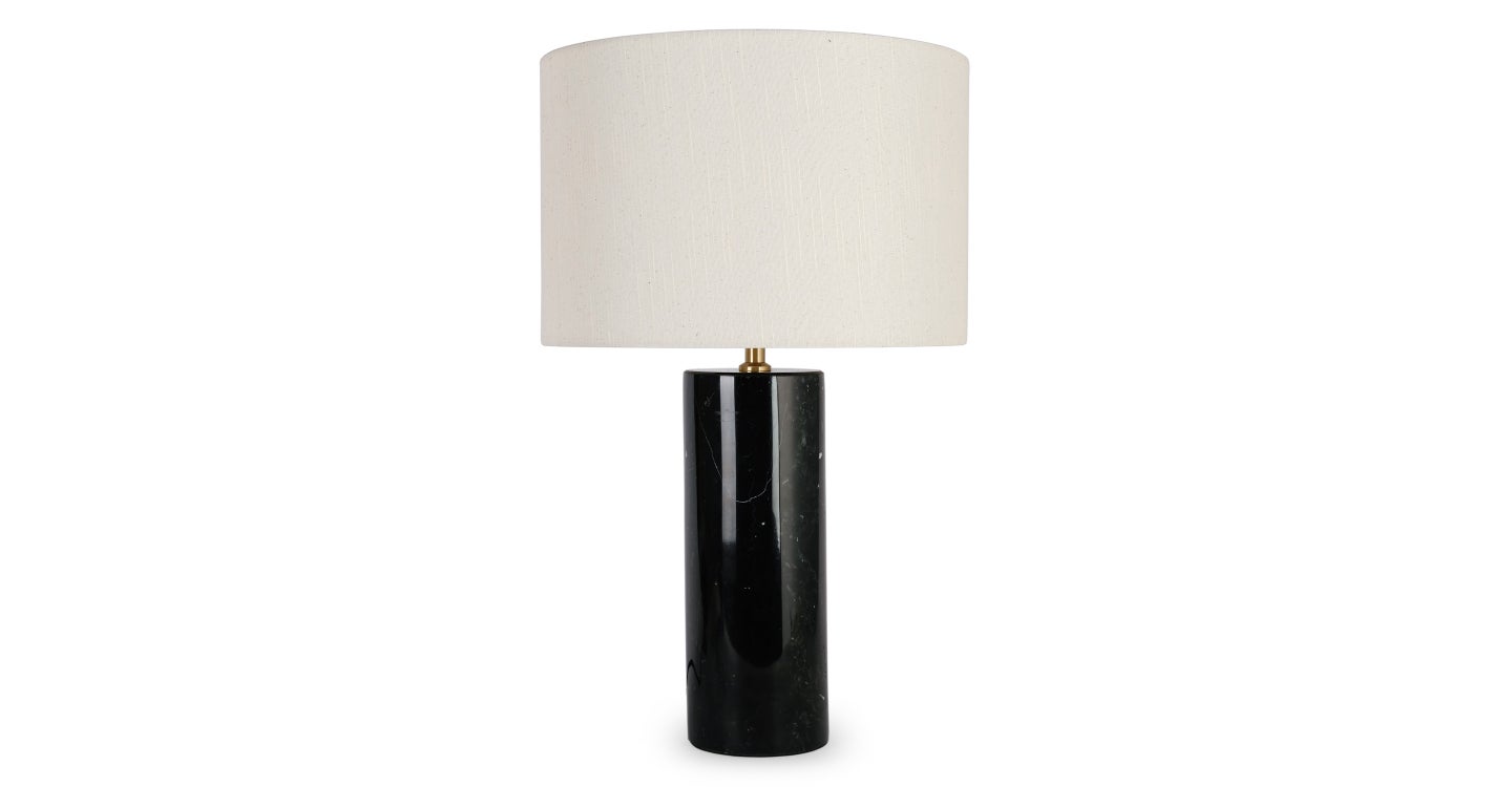 GAIA Lampe de table, Abat-jour lin & marbre noir, H50