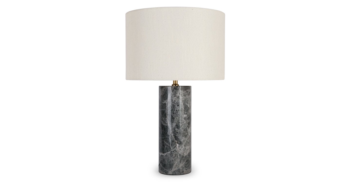 GAIA Lampe de table, Abat-jour lin & marbre gris, H50