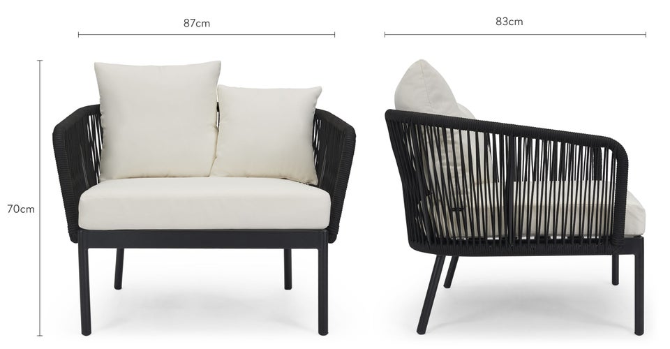 SANTA MONICA Fauteuils de jardin Crème / Noir Aluminium / Cordage Dimensions