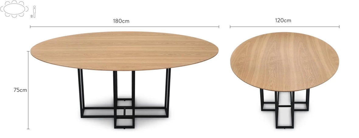 VALIANO Tables à manger Naturel / Noir Bois / Métal Dimensions