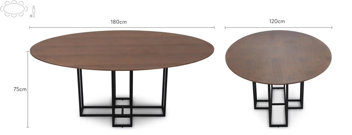 VALIANO Tables à manger Marron / Noir Bois / Métal Dimensions