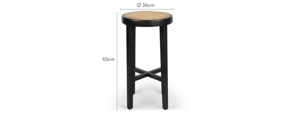 Abbot Barhocker Schwarz / Beige Holz / Rattan Dimensions