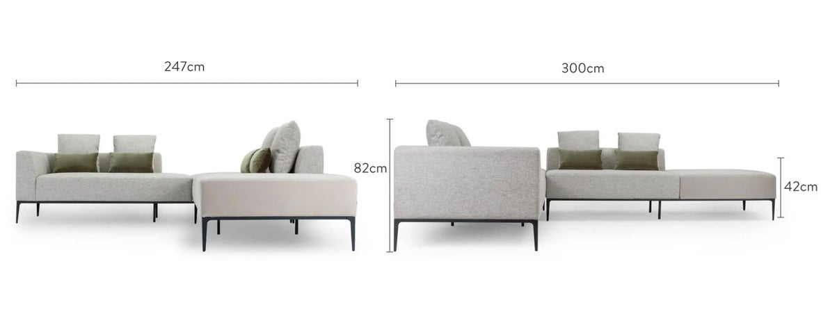 Revolt Canapés d'angle gauche Beige / Noir Tissu / Acier Dimensions