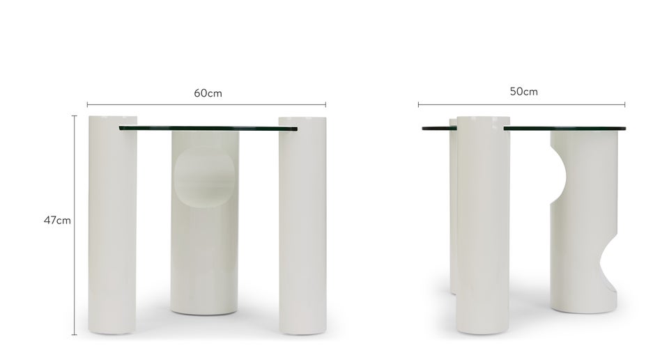 GIOIA Side Tables White Glass / Wood Dimensions