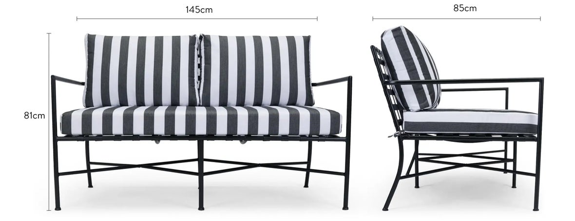 BEL AIR Canapés & fauteuils de jardin Blanc / Noir Tissu waterproof / Métal Dimensions