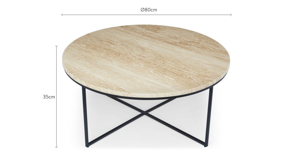GISELLE Coffee Tables Beige / Black Travertine / Metal Dimensions