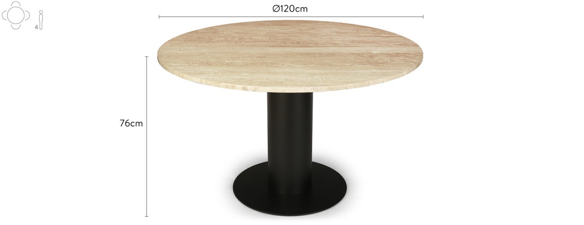 HURRICANE Tables à manger Beige / Noir Travertin / Métal Dimensions