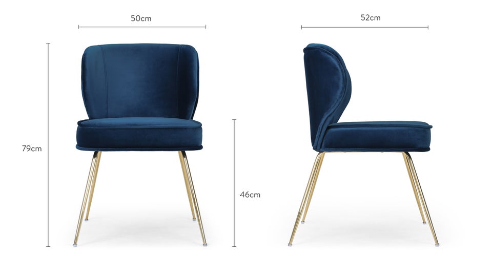 WAYNE Chaises de salle à manger Bleu / Doré Velours / Acier Dimensions