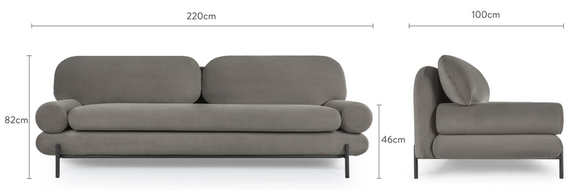 OMNYA 3-Sitzer Sofas Schokotaupe / Schwarz Samt / Metall Dimensions