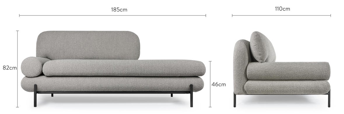 OMNYA Méridiennes gauche Gris bouclé / Noir Tissu / Métal Dimensions