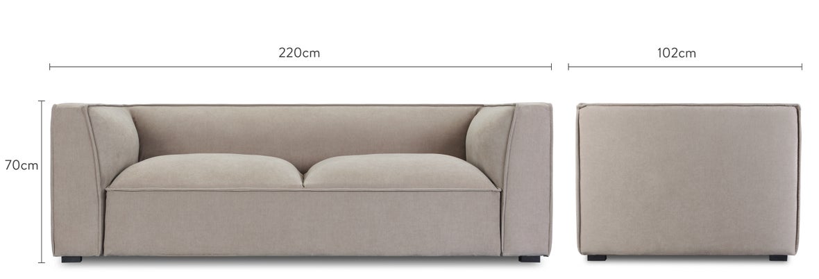 AUSTER 3 Seater Sofas Beige / Black Velvet / Wood Dimensions