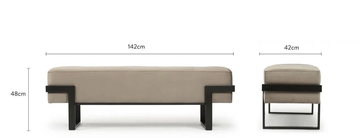 VERTIGO Benches Taupe / Noir Velours / Métal Dimensions