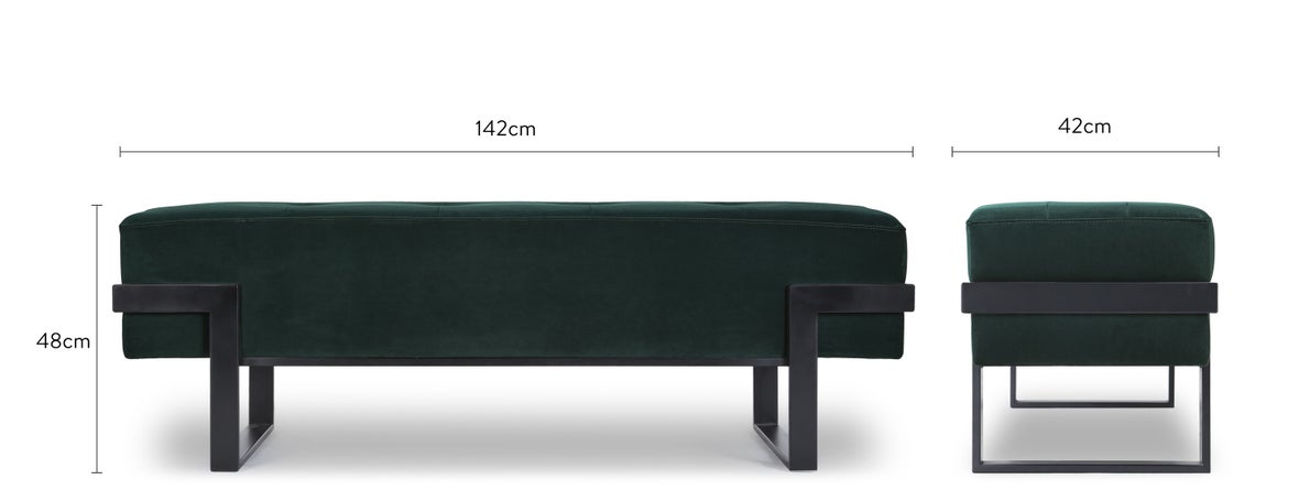VERTIGO Benches Vert / Noir Velours / Métal Dimensions