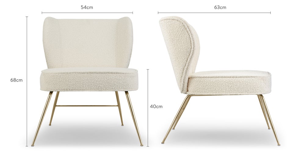 WAYNE Lounge Fauteuils Doré / Blanc Bouclette / Métal Dimensions