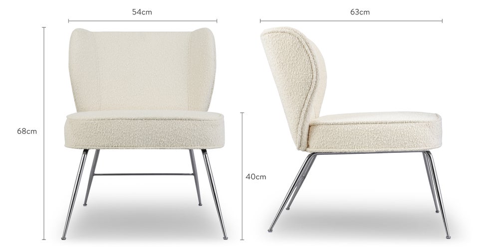 WAYNE Lounge Sessel Weiß / Silber Locken / Metall Dimensions