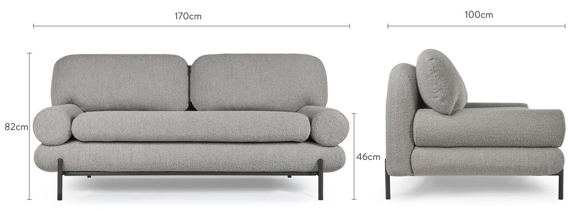 OMNYA 2 Seater Sofas Grey / Black Fabric / Metal Dimensions