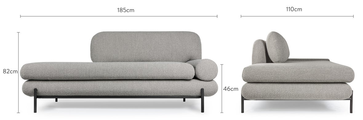 OMNYA Recamieren rechts Grau / Schwarz Stoff / Metall Dimensions