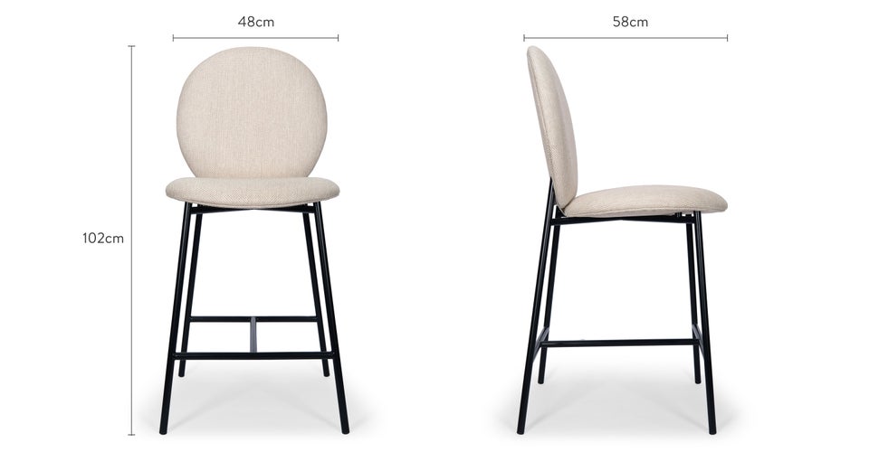 BLAZE Bar Stools Beige / Black Fabric / Metal Dimensions