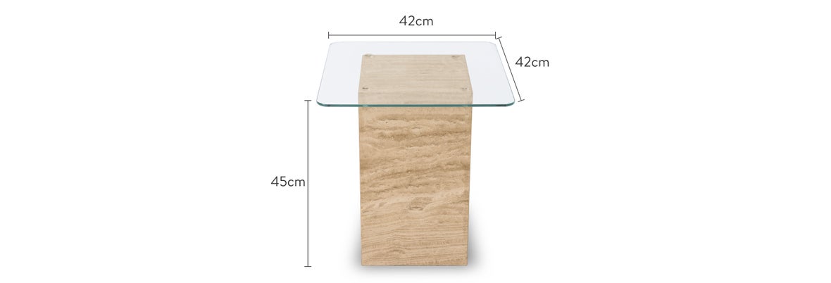 Francesco Beistelltische Natürlich Glas / Travertin Dimensions