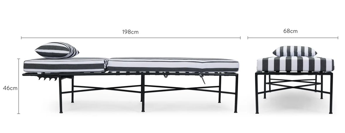 BEL AIR Chaise-longues Blanc / Noir Tissu waterproof / Métal Dimensions