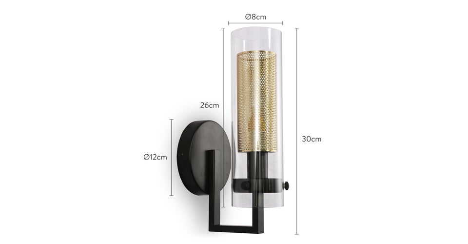 DAWSON Appliques murales Doré / Noir Acier / Verre Dimensions
