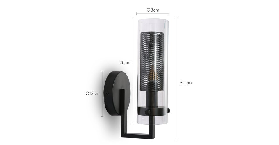 DAWSON Wandleuchten Schwarz Metall / Glas Dimensions