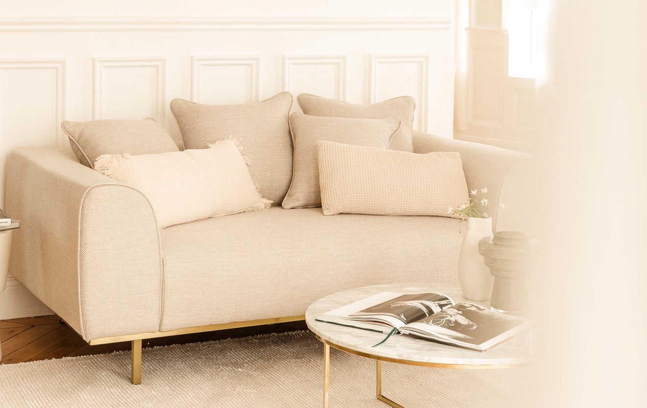 Inspiration Kaufman 2-Sitzer Sofas Beige / Schwarz Stoff / Metall